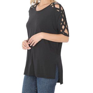 Zenana CRISS-CROSS SHOULDER SHORT SLEEVE